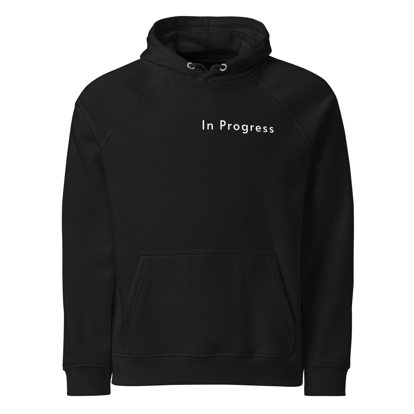 Black In Progress hoodie with minimalist text print