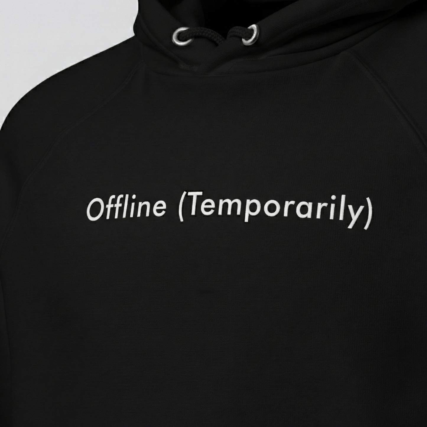 Black Offline (Temporarily) hoodie with minimalist text print