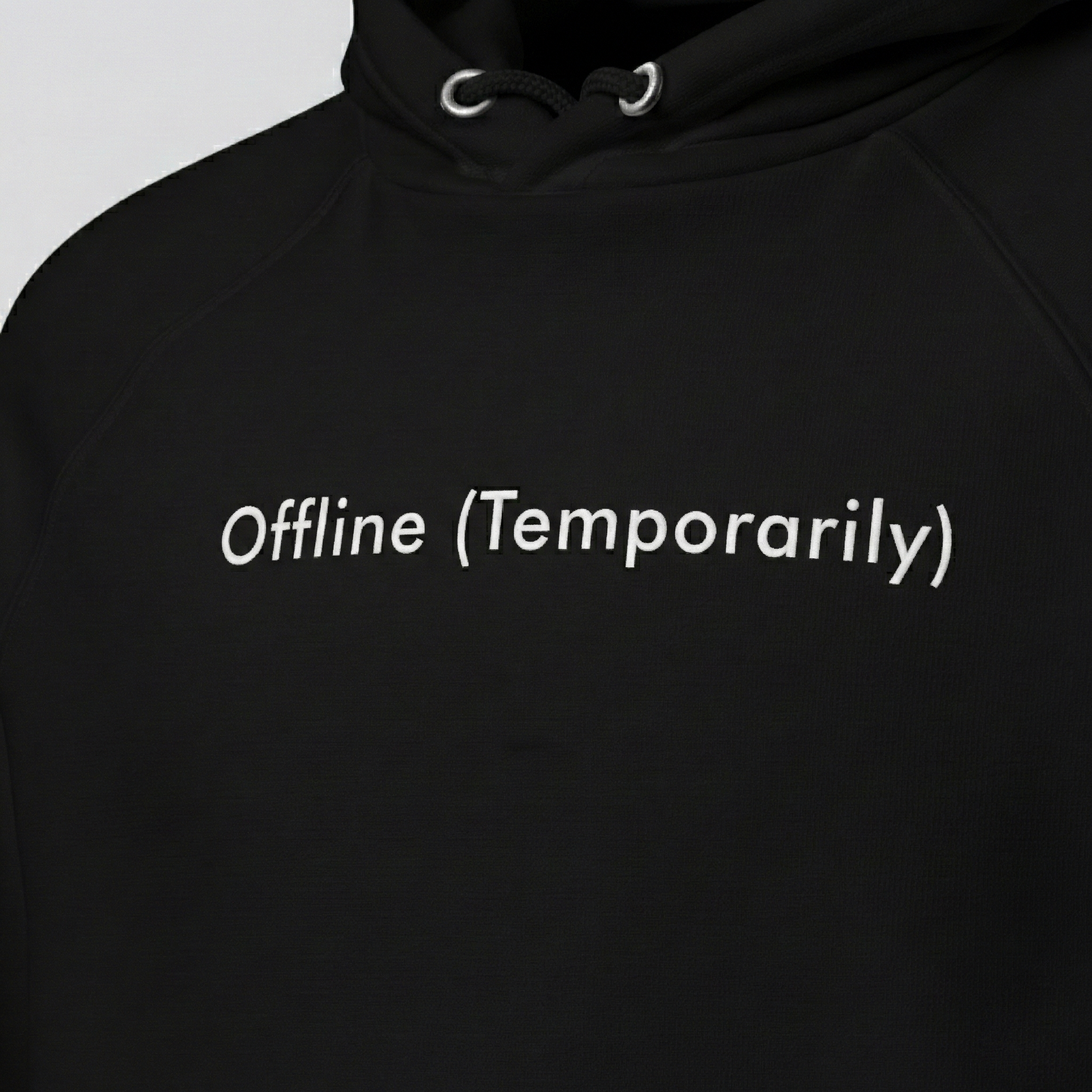 Black Offline (Temporarily) hoodie with minimalist text print