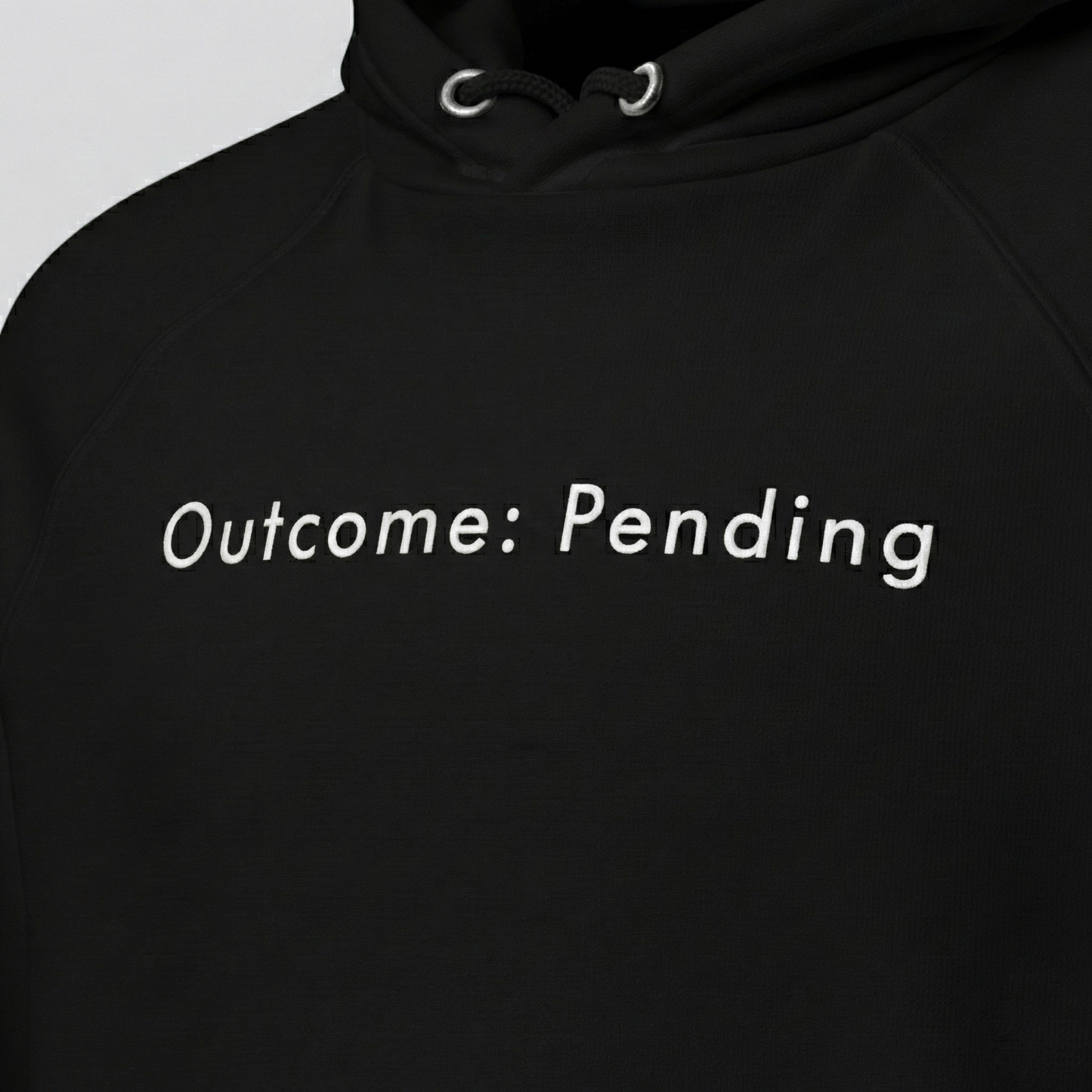 Black Outcome: Pending hoodie with minimalist text print