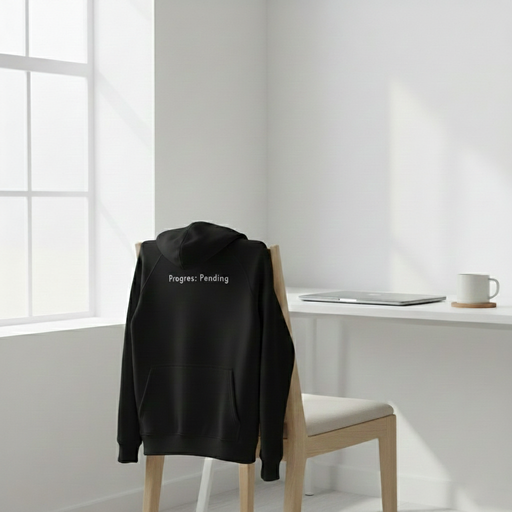 Black Progress: Pending hoodie with minimalist text print