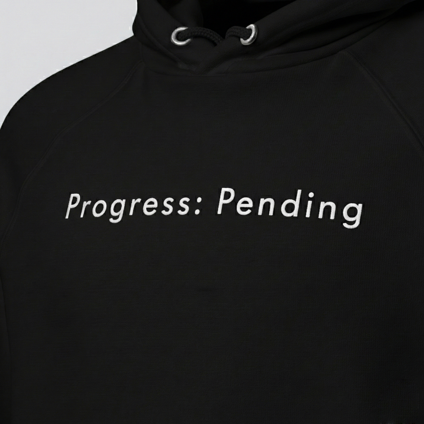 Black Progress: Pending hoodie with minimalist text print