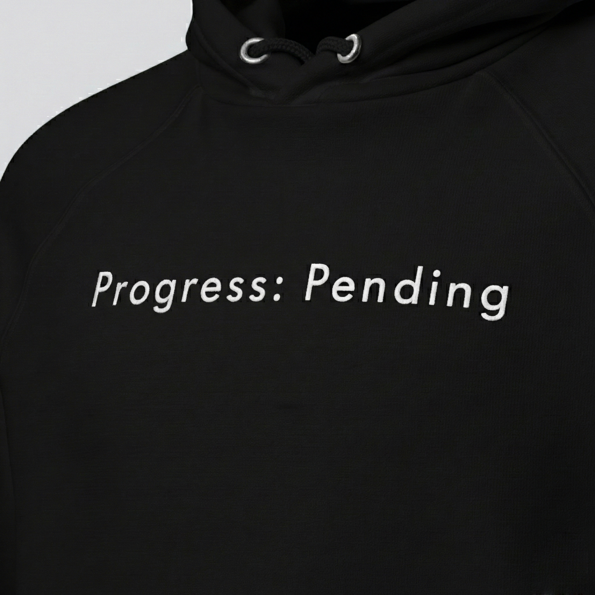 Black Progress: Pending hoodie with minimalist text print