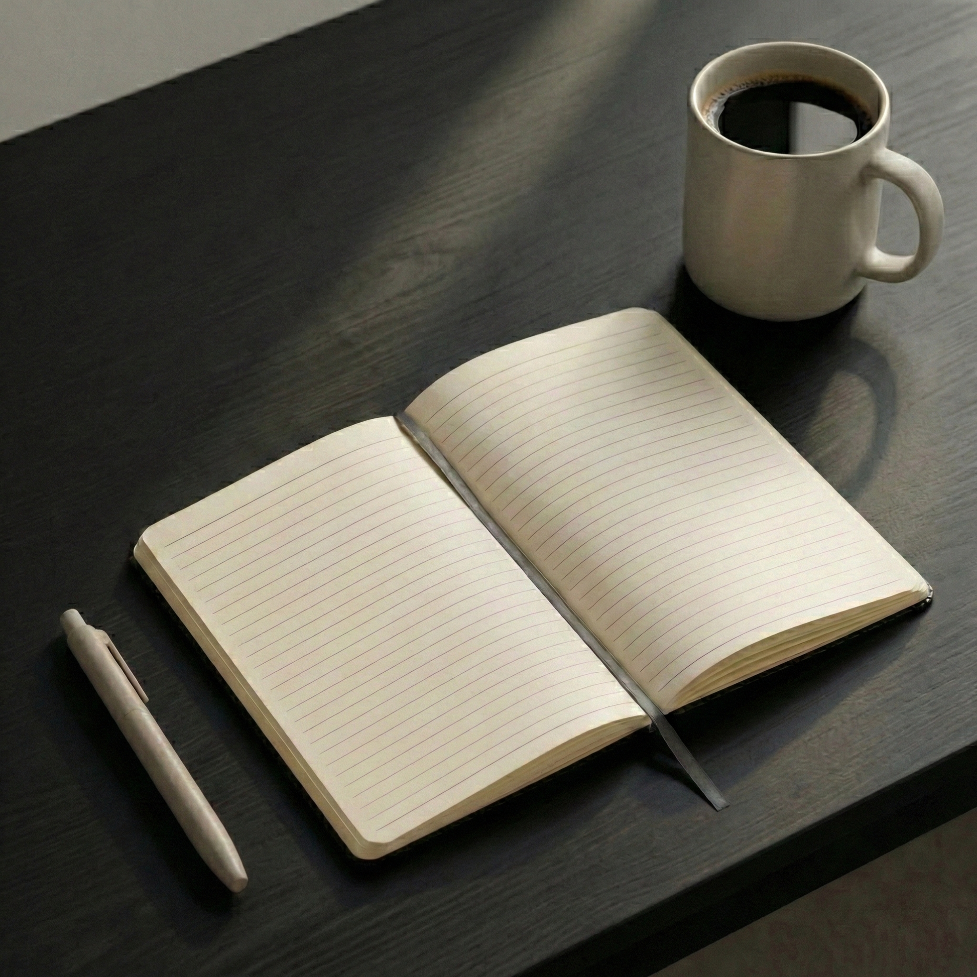 Black Status: Pending notebook with minimalist text print