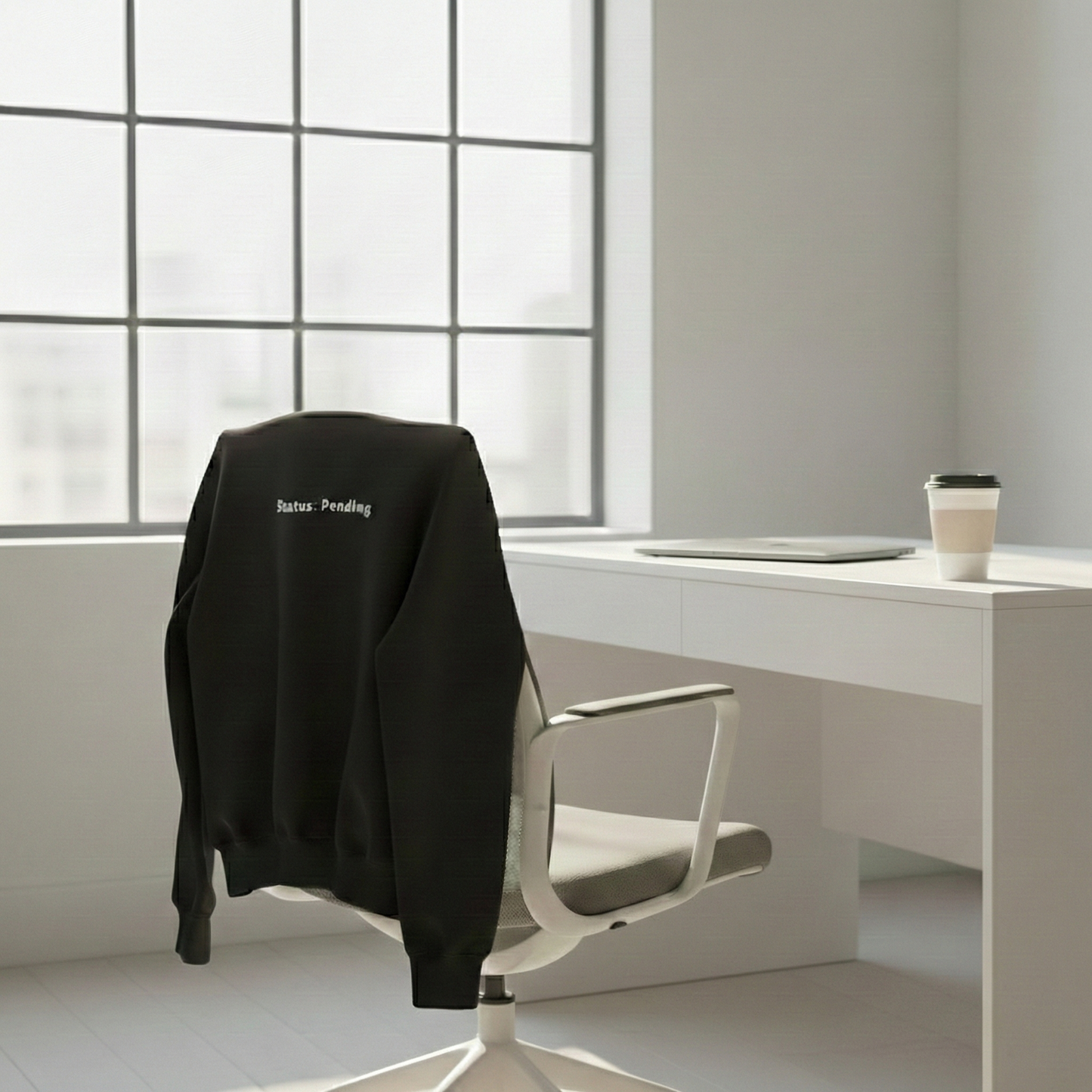 Black Status: Pending sweatshirt with minimalist text print