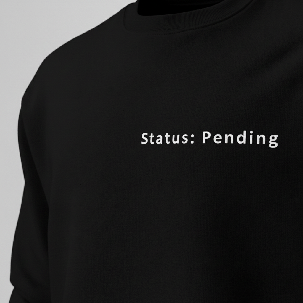 Black Status: Pending sweatshirt with minimalist text print